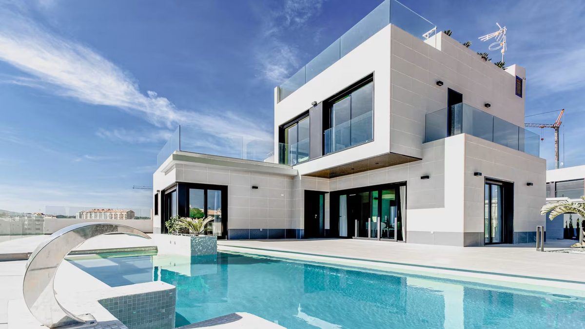Luxury backyard pool with crystal-clear water